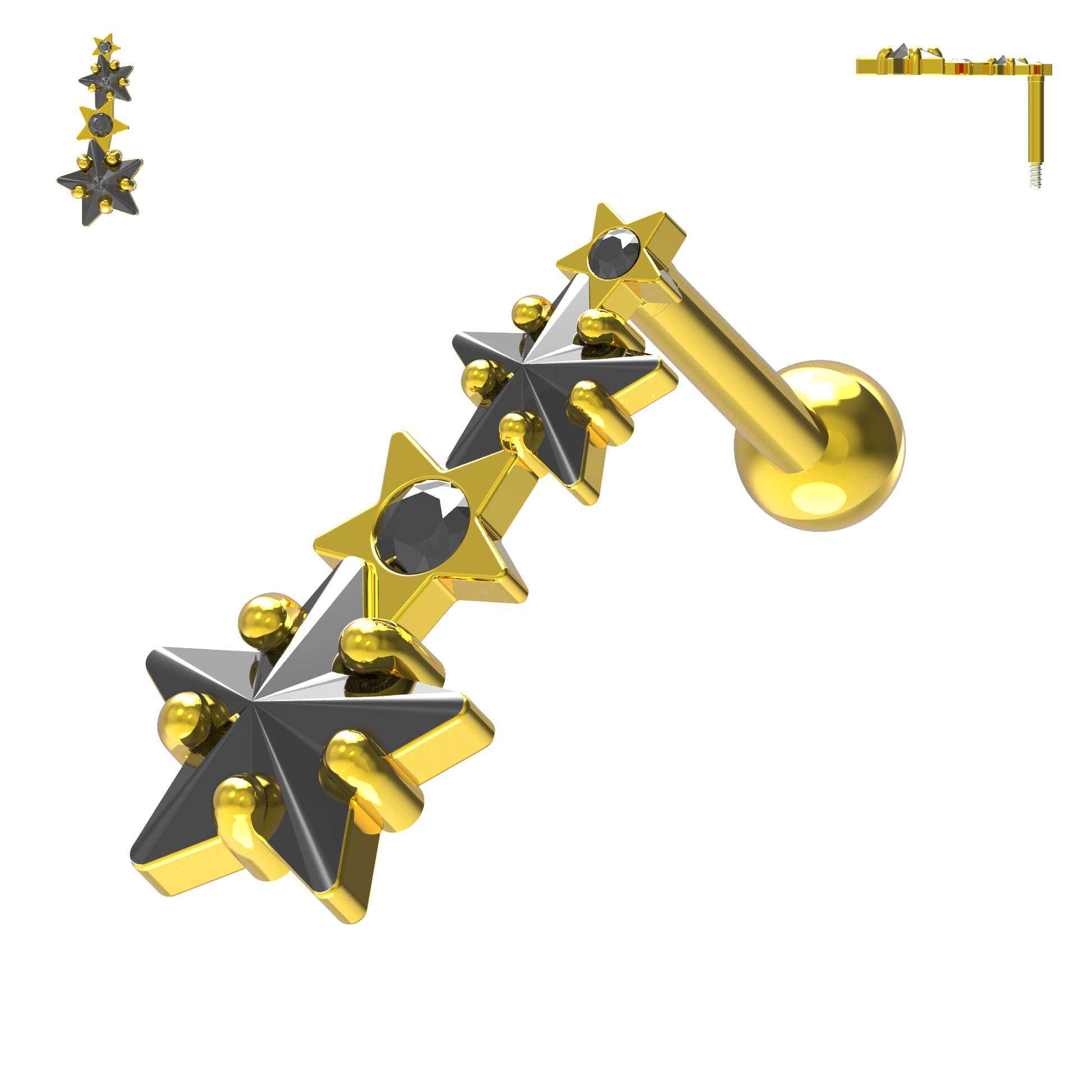 925 Sterling Silver Multiple Shooting Star Cartilage Ear Stud - Monster Piercing