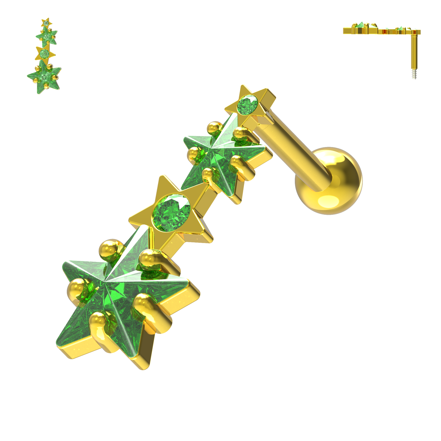 925 Sterling Silver Multiple Shooting Star Cartilage Ear Stud - Monster Piercing