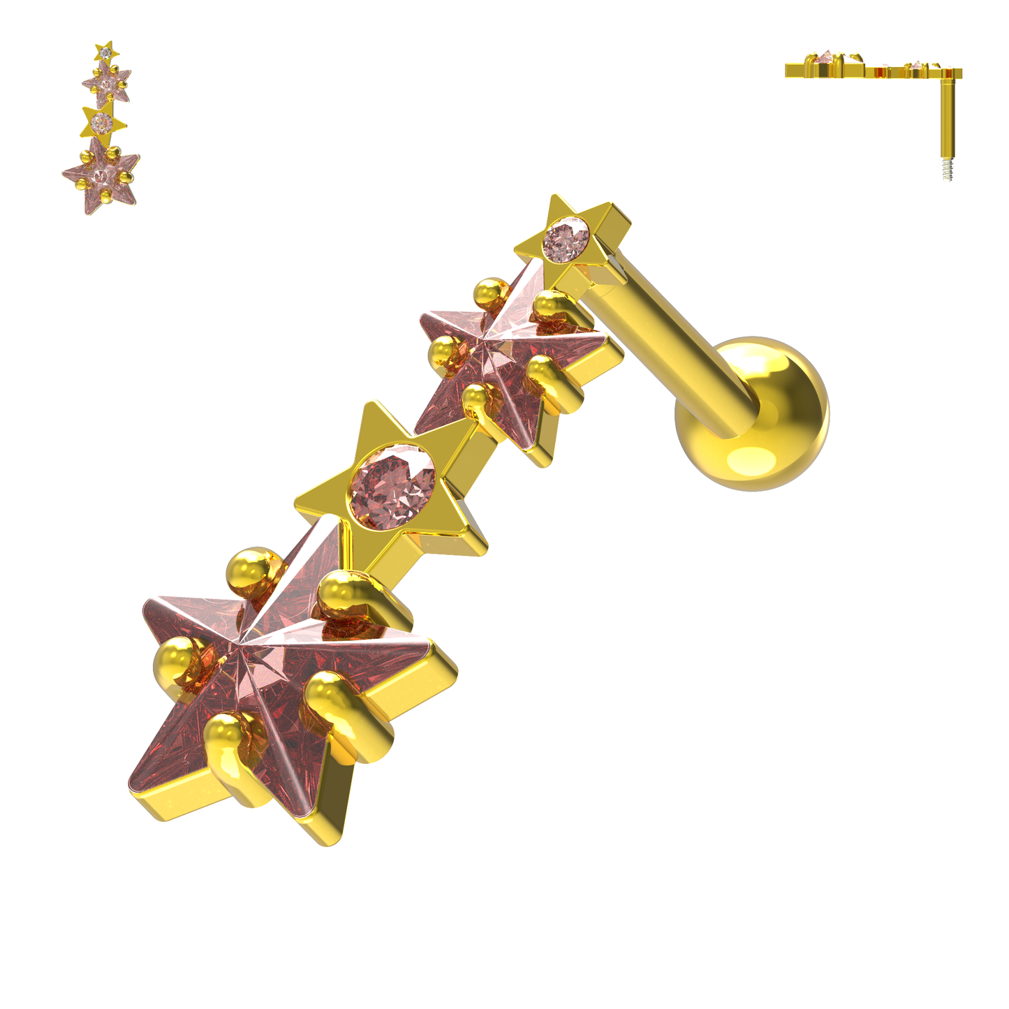 925 Sterling Silver Multiple Shooting Star Cartilage Ear Stud - Monster Piercing