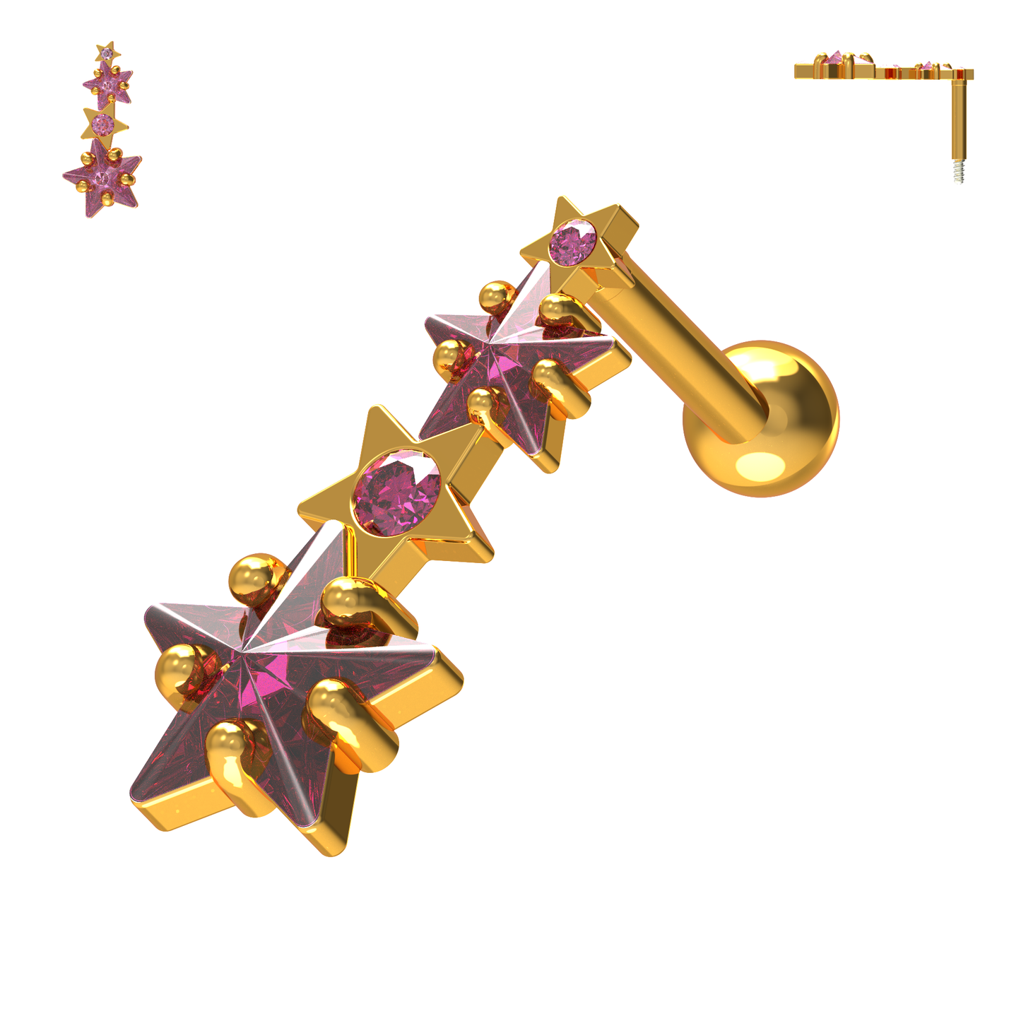 925 Sterling Silver Multiple Shooting Star Cartilage Ear Stud - Monster Piercing