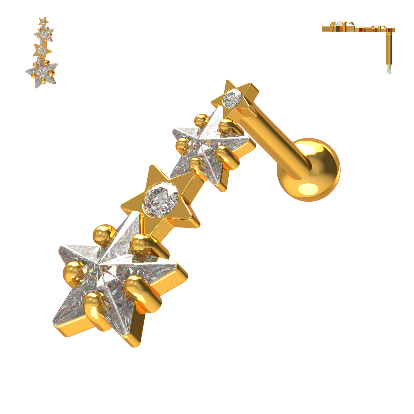 925 Sterling Silver Multiple Shooting Star Cartilage Ear Stud - Monster Piercing