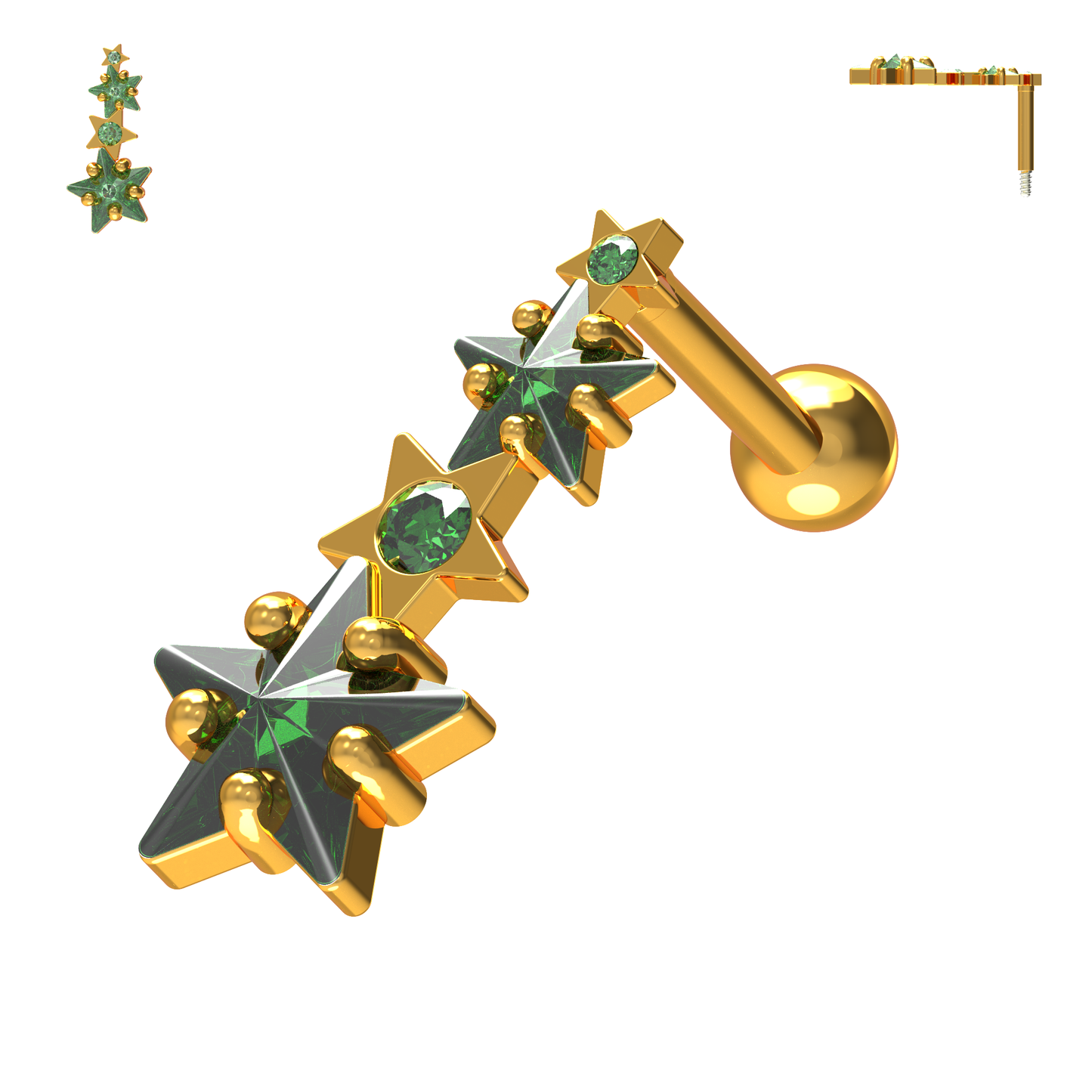 925 Sterling Silver Multiple Shooting Star Cartilage Ear Stud - Monster Piercing