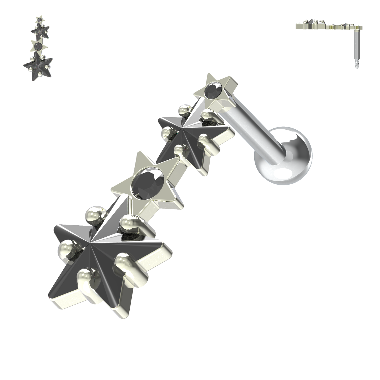 925 Sterling Silver Multiple Shooting Star Cartilage Ear Stud - Monster Piercing