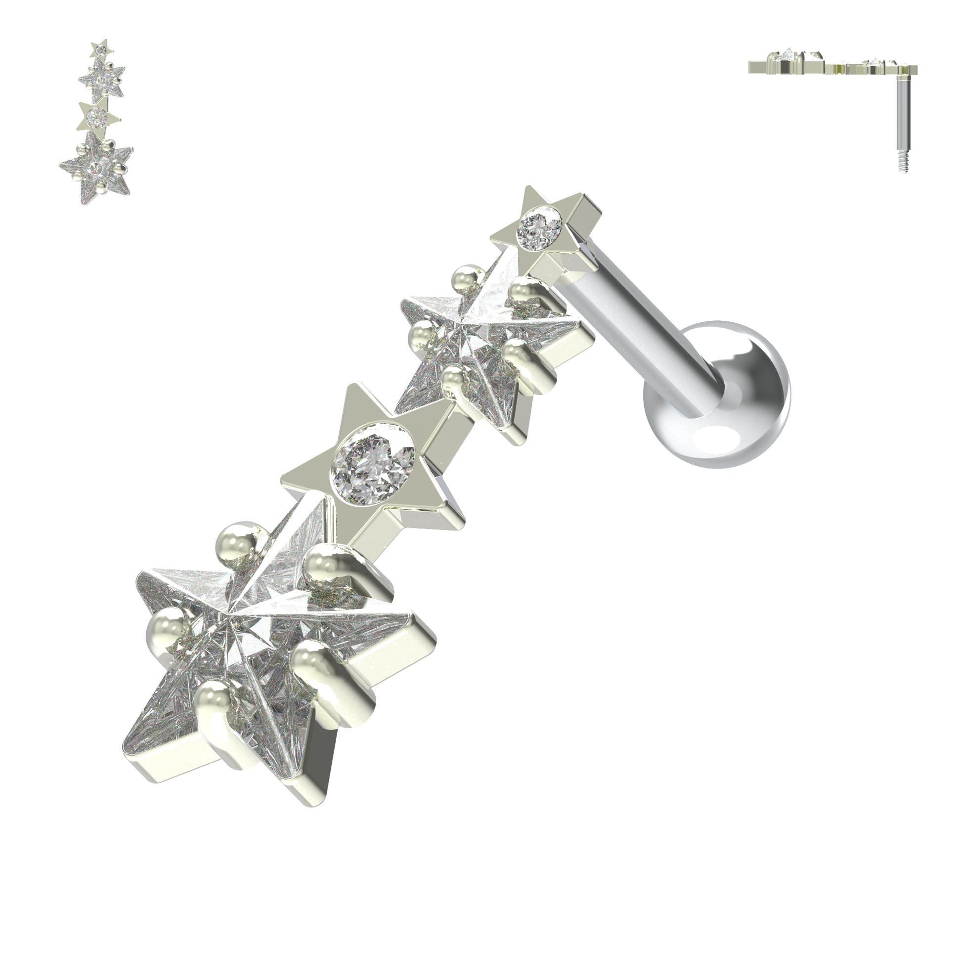 925 Sterling Silver Multiple Shooting Star Cartilage Ear Stud - Monster Piercing