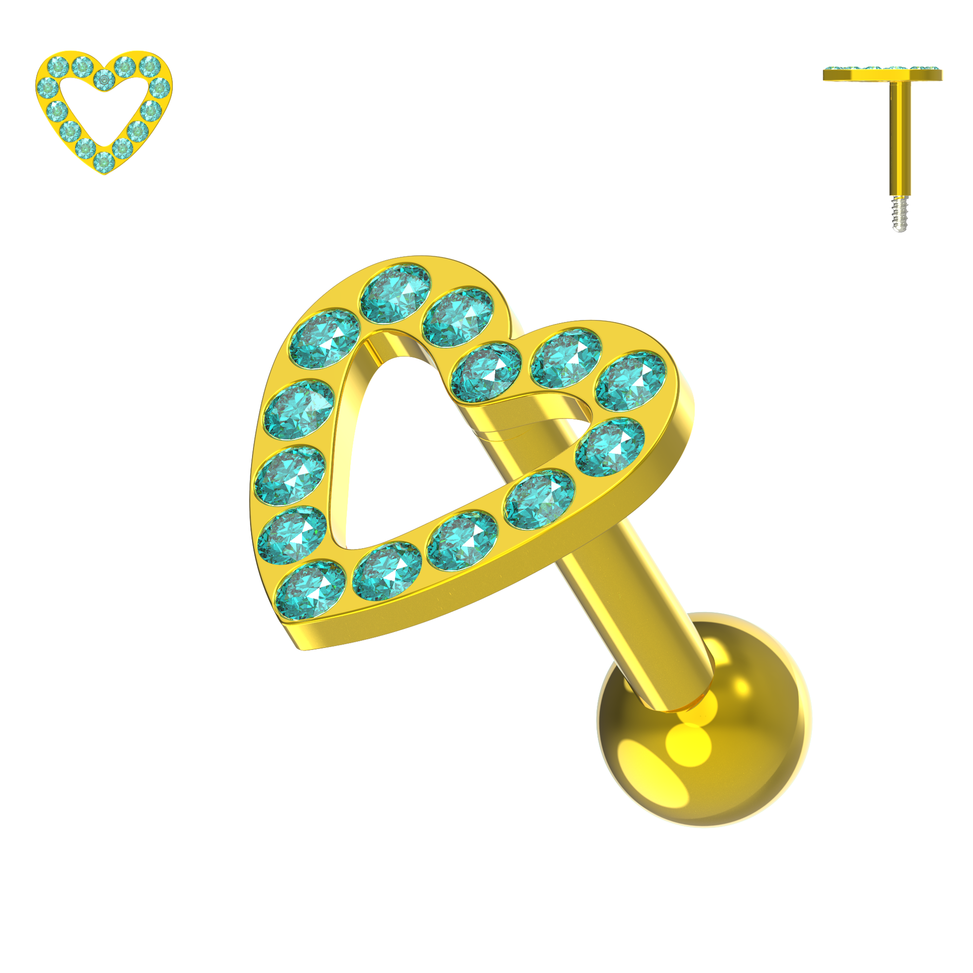 925 Sterling Silver Jewelled Heart Cartilage Ear Stud - Monster Piercing