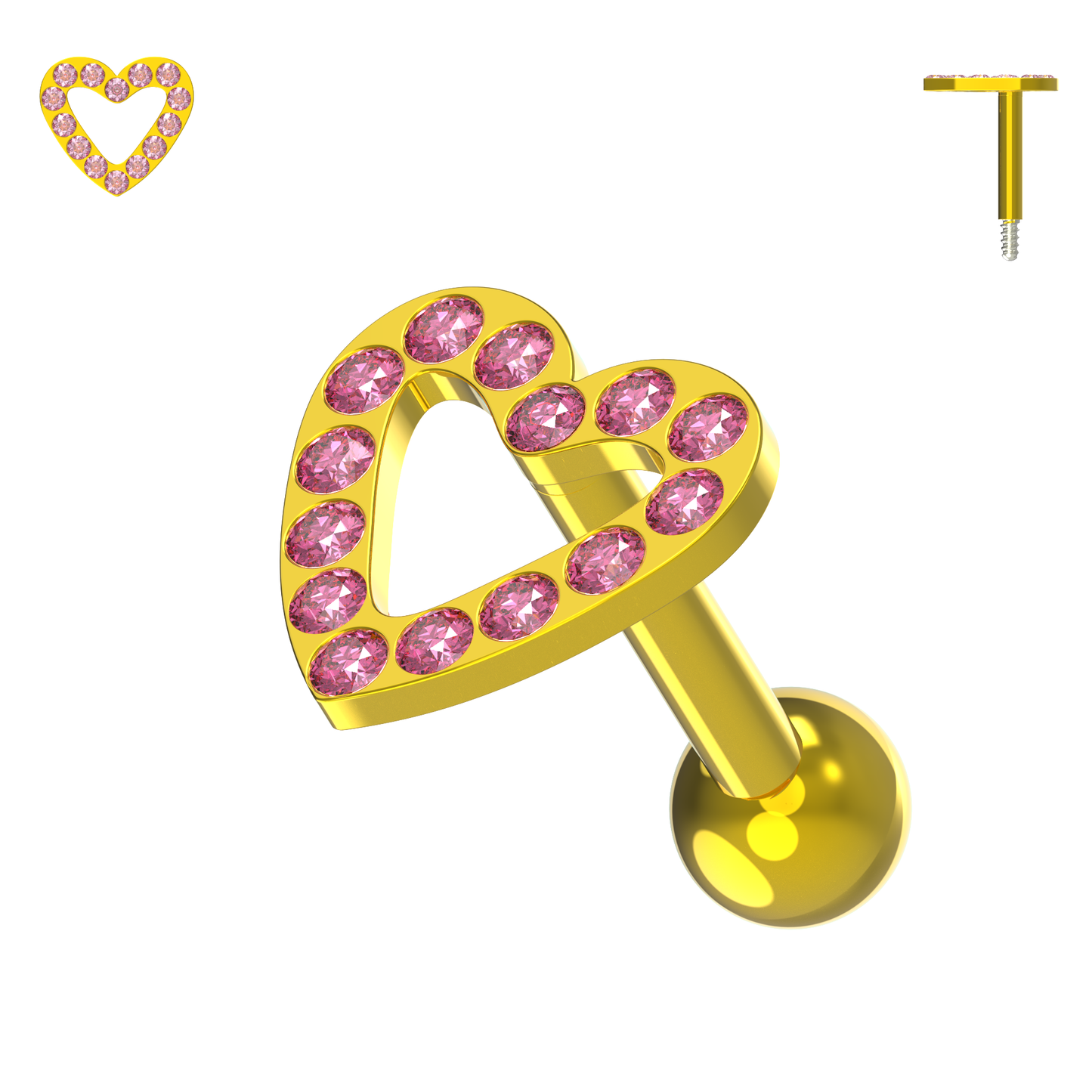 925 Sterling Silver Jewelled Heart Cartilage Ear Stud - Monster Piercing