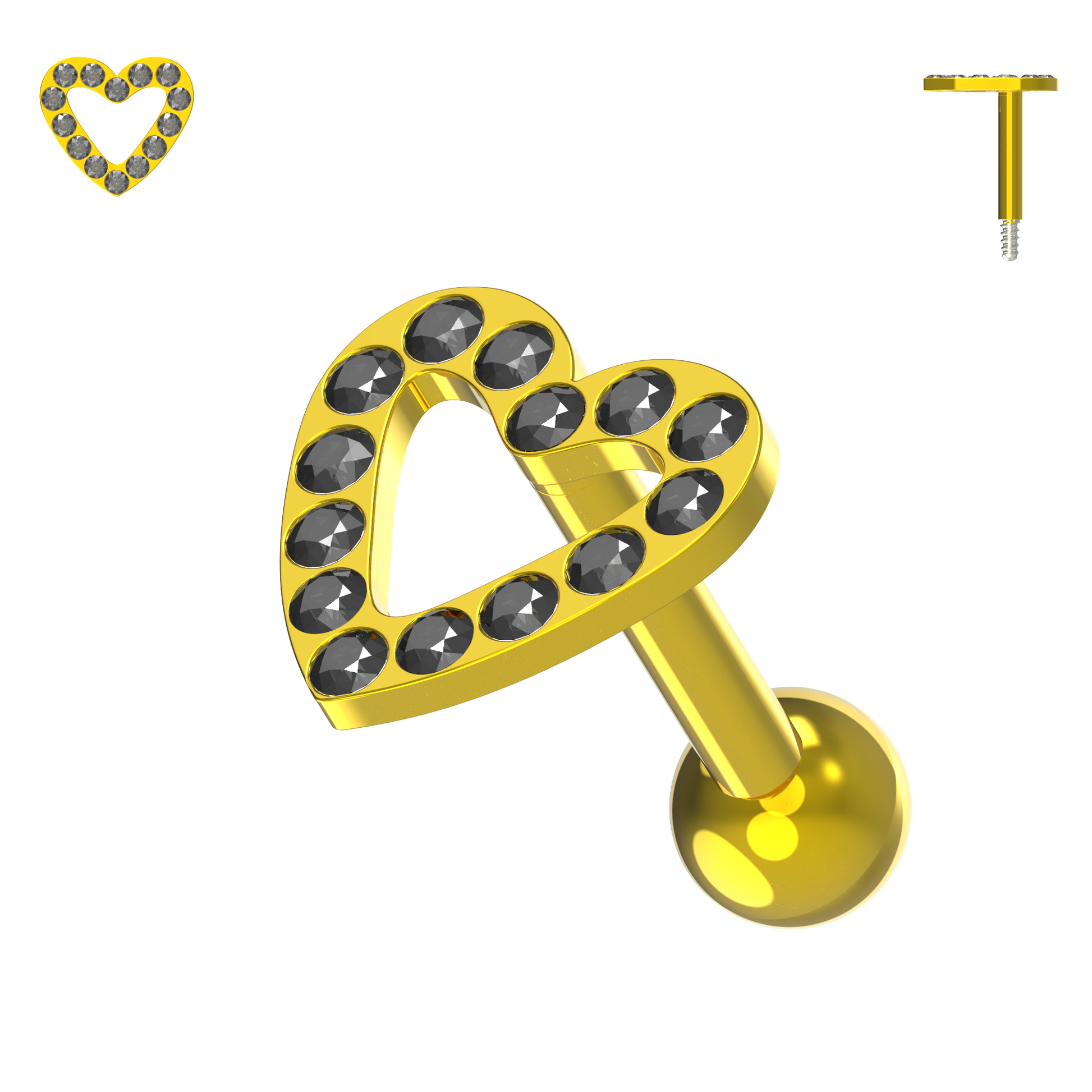 925 Sterling Silver Jewelled Heart Cartilage Ear Stud - Monster Piercing