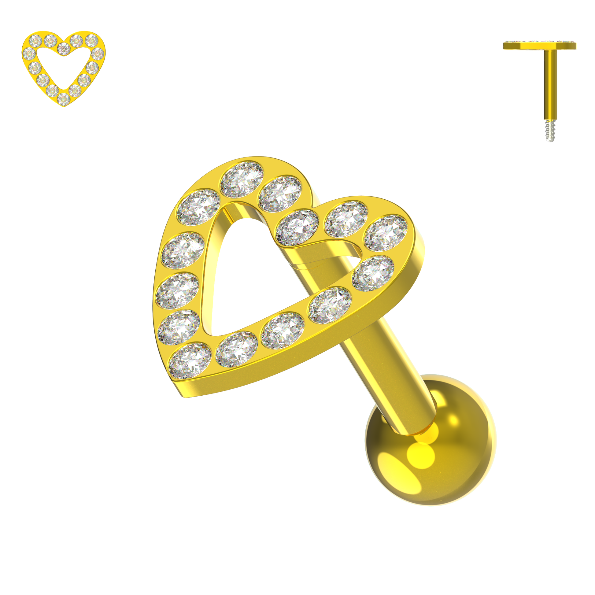 925 Sterling Silver Jewelled Heart Cartilage Ear Stud - Monster Piercing