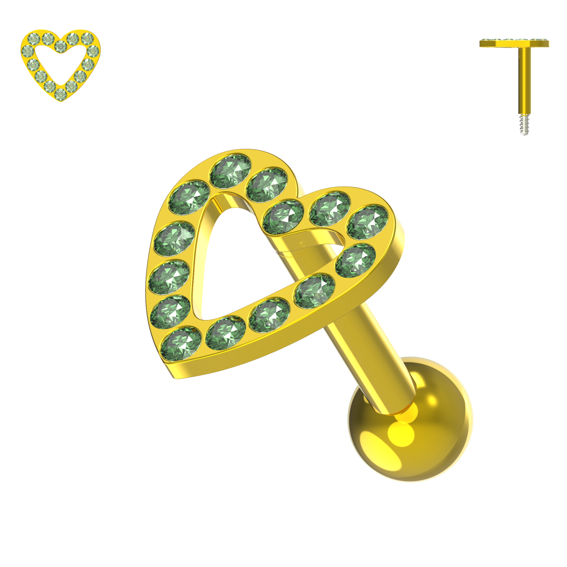 925 Sterling Silver Jewelled Heart Cartilage Ear Stud - Monster Piercing