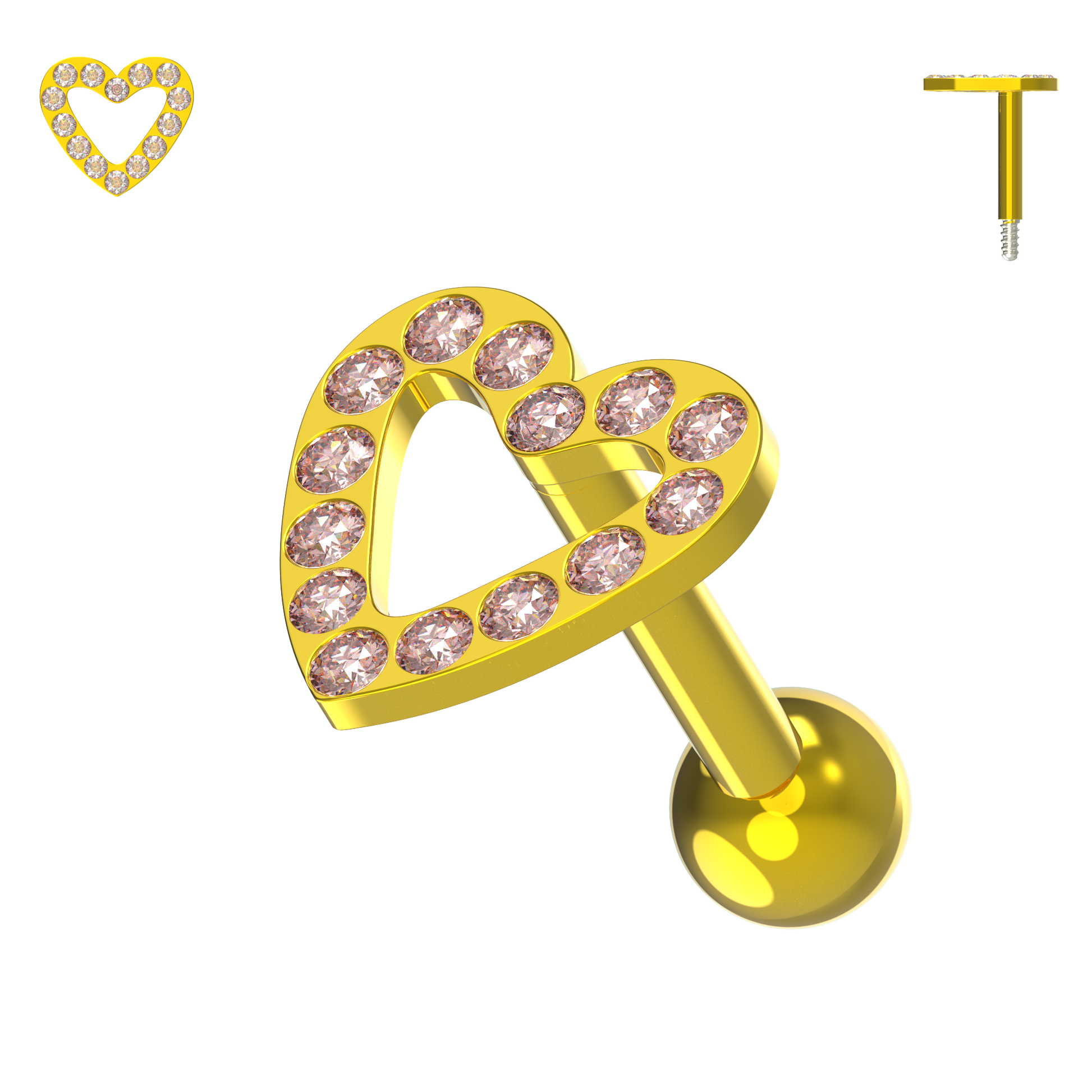 925 Sterling Silver Jewelled Heart Cartilage Ear Stud - Monster Piercing