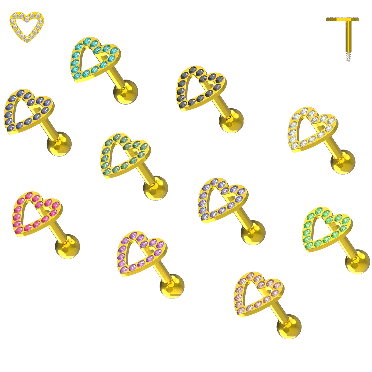 925 Sterling Silver Jewelled Heart Cartilage Ear Stud - Monster Piercing