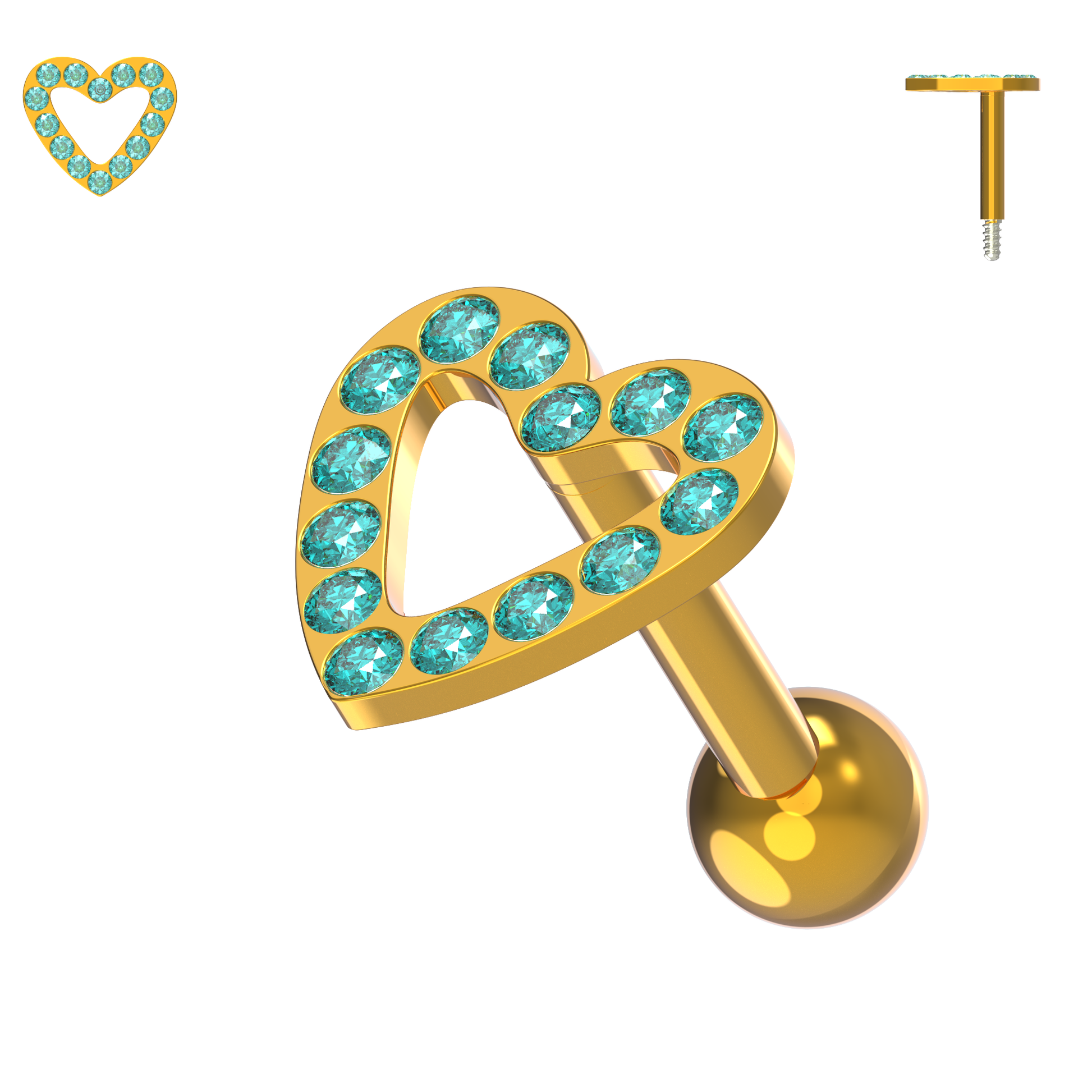 925 Sterling Silver Jewelled Heart Cartilage Ear Stud - Monster Piercing