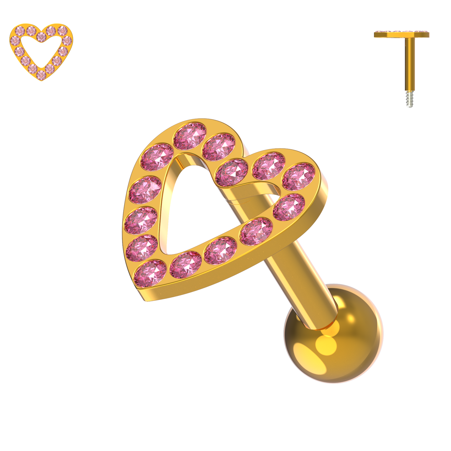 925 Sterling Silver Jewelled Heart Cartilage Ear Stud - Monster Piercing