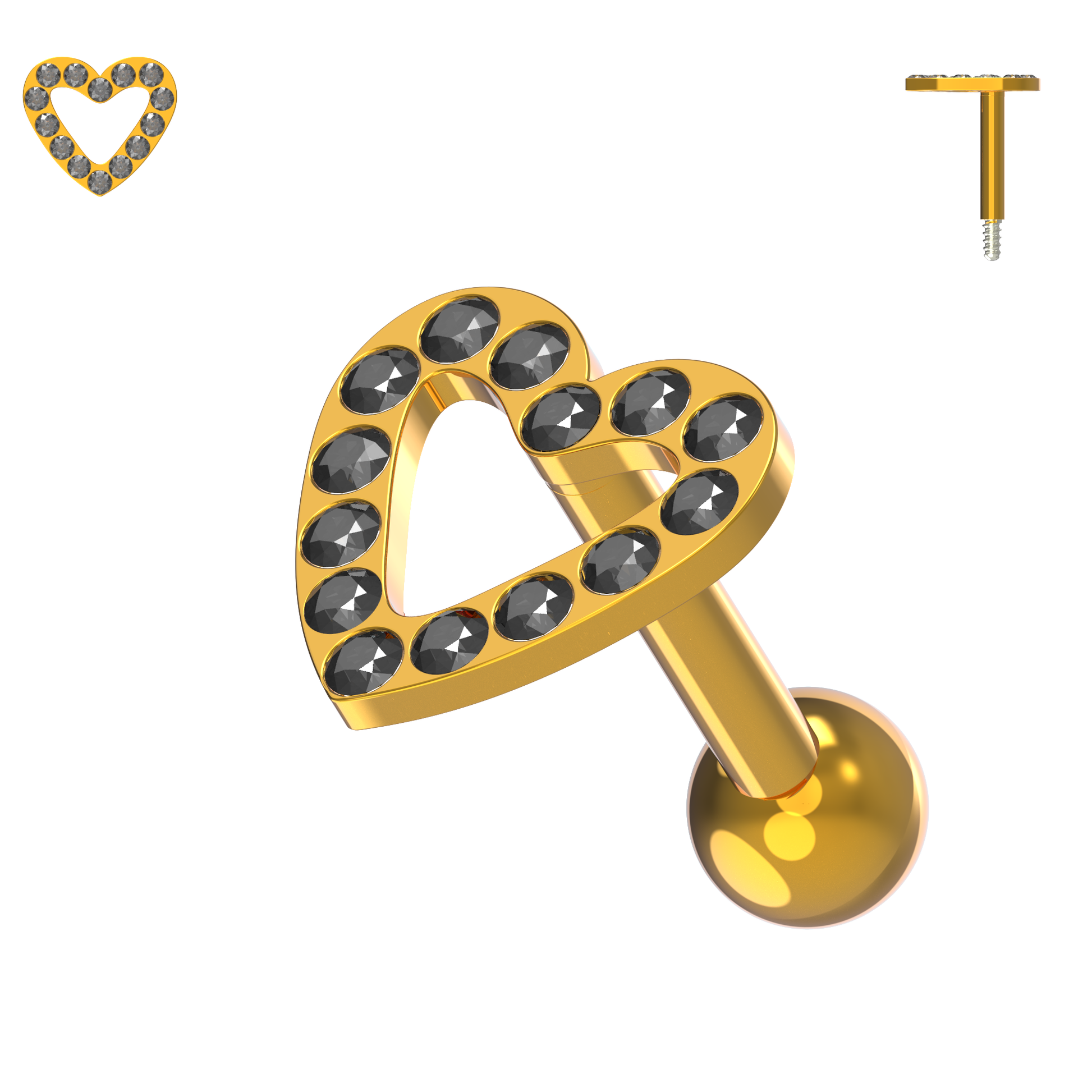 925 Sterling Silver Jewelled Heart Cartilage Ear Stud - Monster Piercing