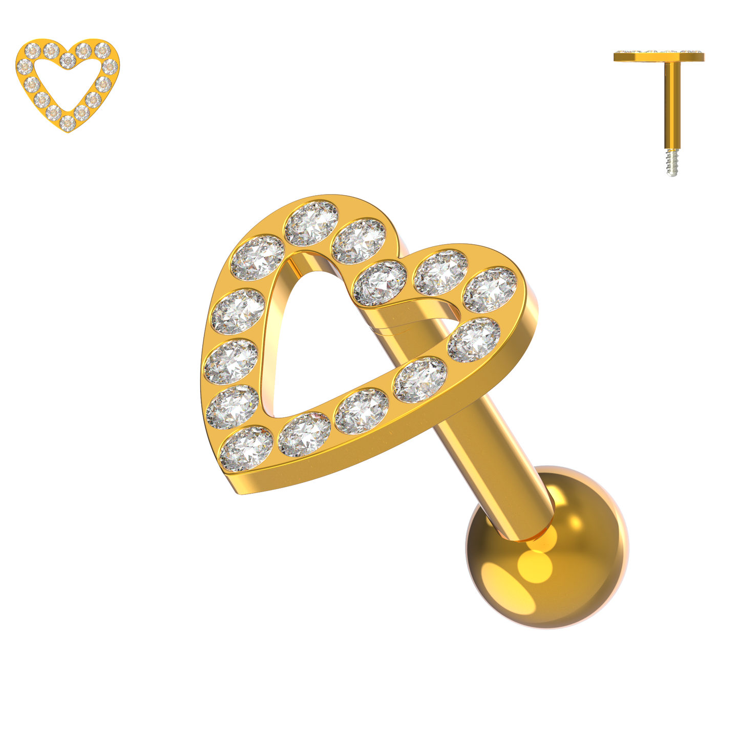 925 Sterling Silver Jewelled Heart Cartilage Ear Stud - Monster Piercing