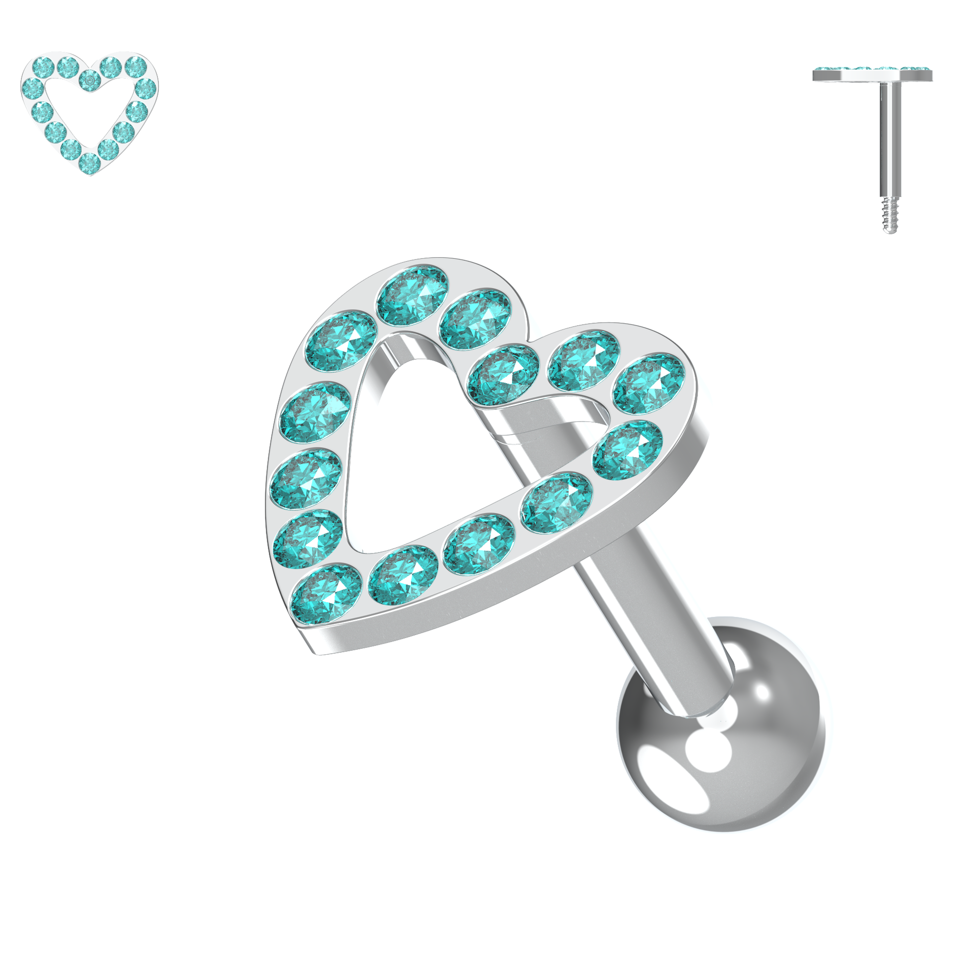 925 Sterling Silver Jewelled Heart Cartilage Ear Stud - Monster Piercing