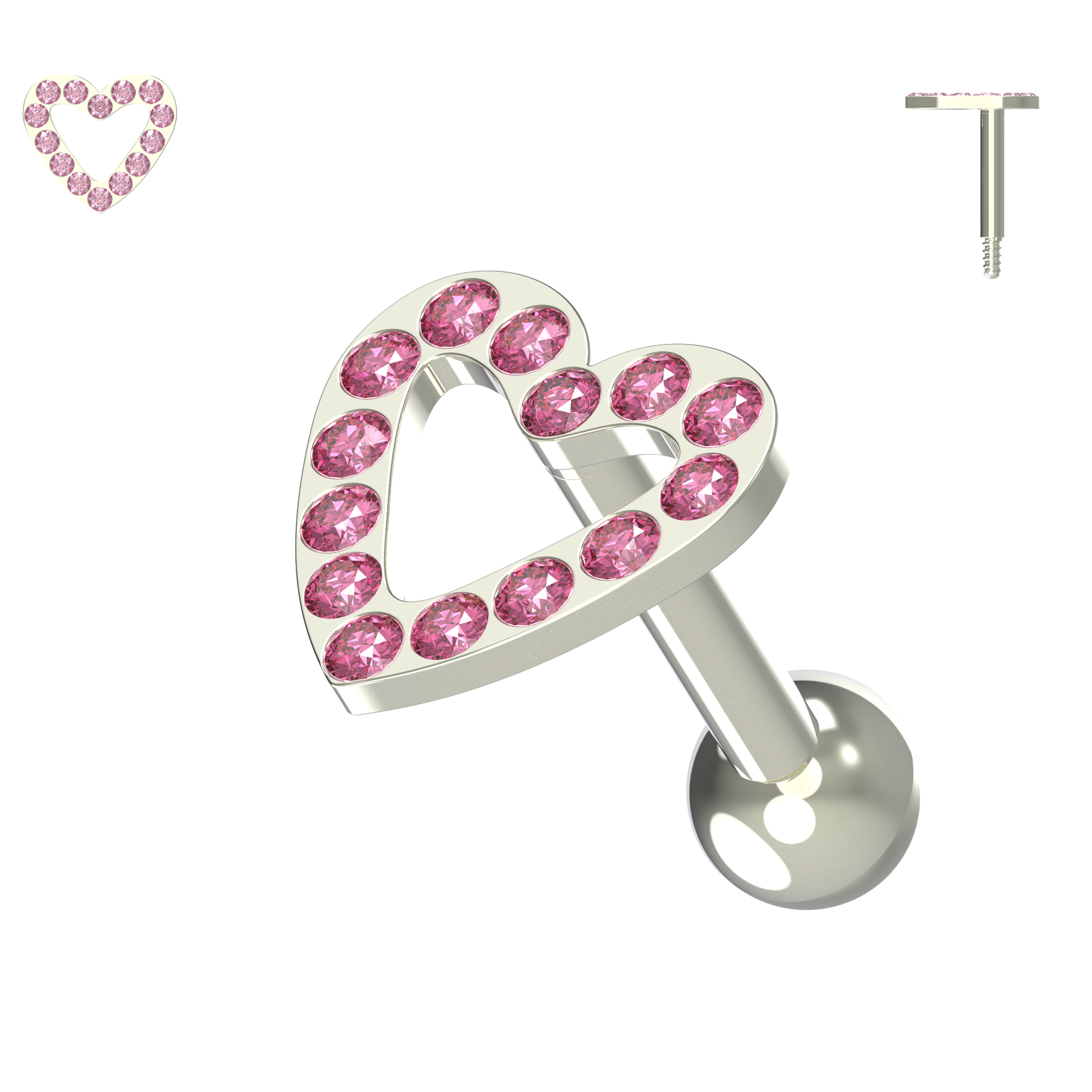925 Sterling Silver Jewelled Heart Cartilage Ear Stud - Monster Piercing