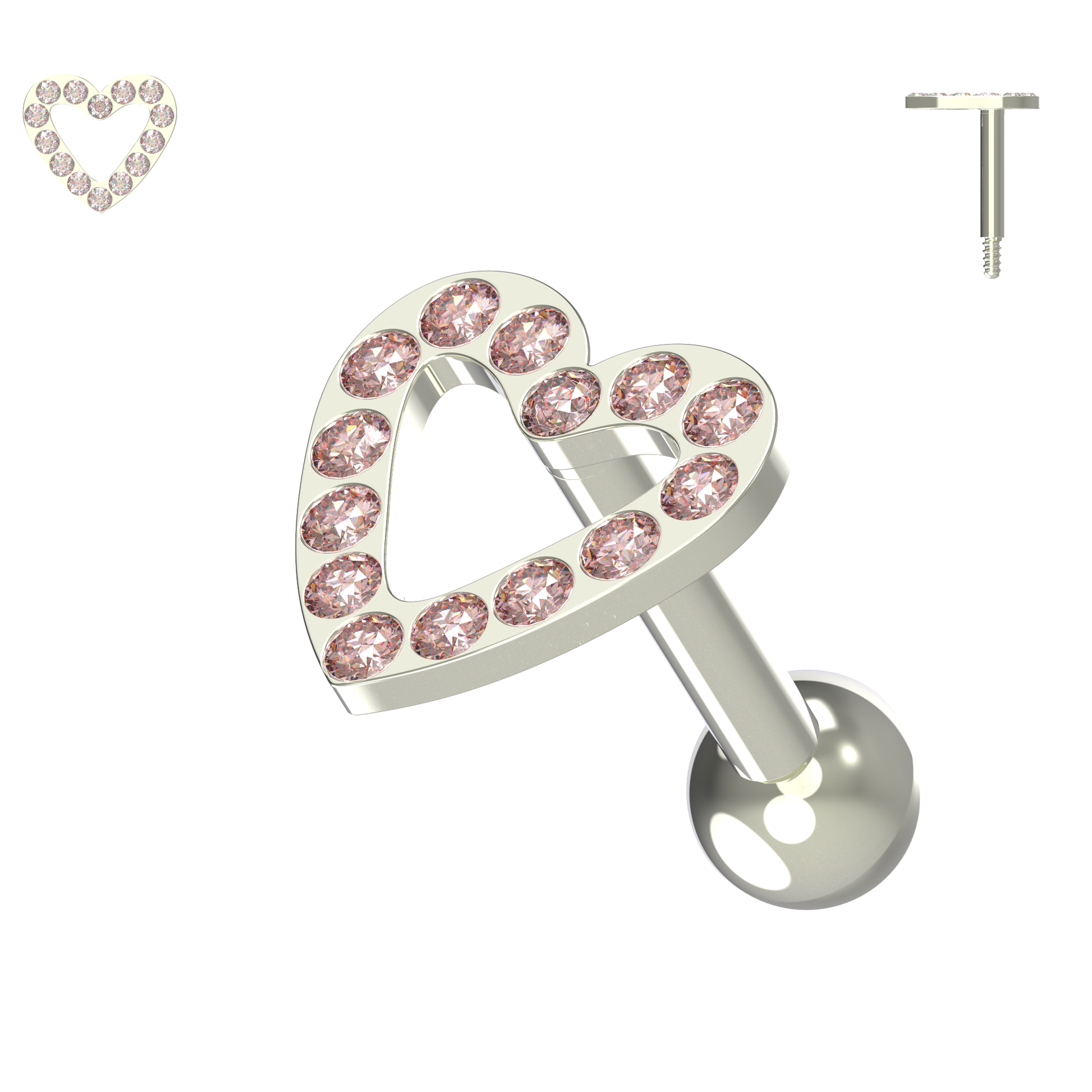 925 Sterling Silver Jewelled Heart Cartilage Ear Stud - Monster Piercing