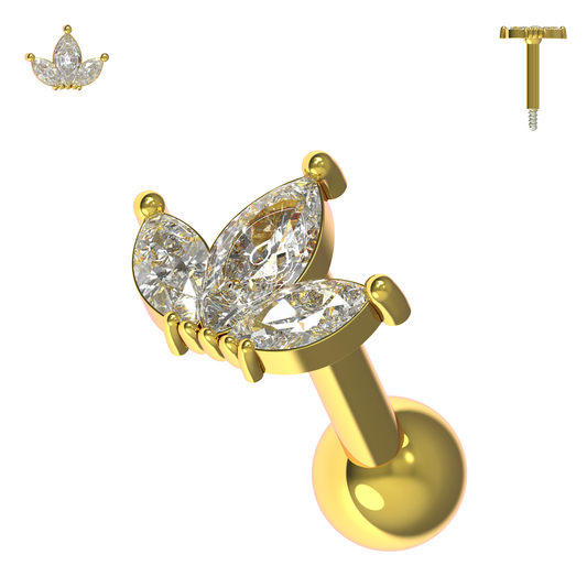 925 Sterling Silver CZ Jewelled Crown Cartilage Ear Stud - Monster Piercing