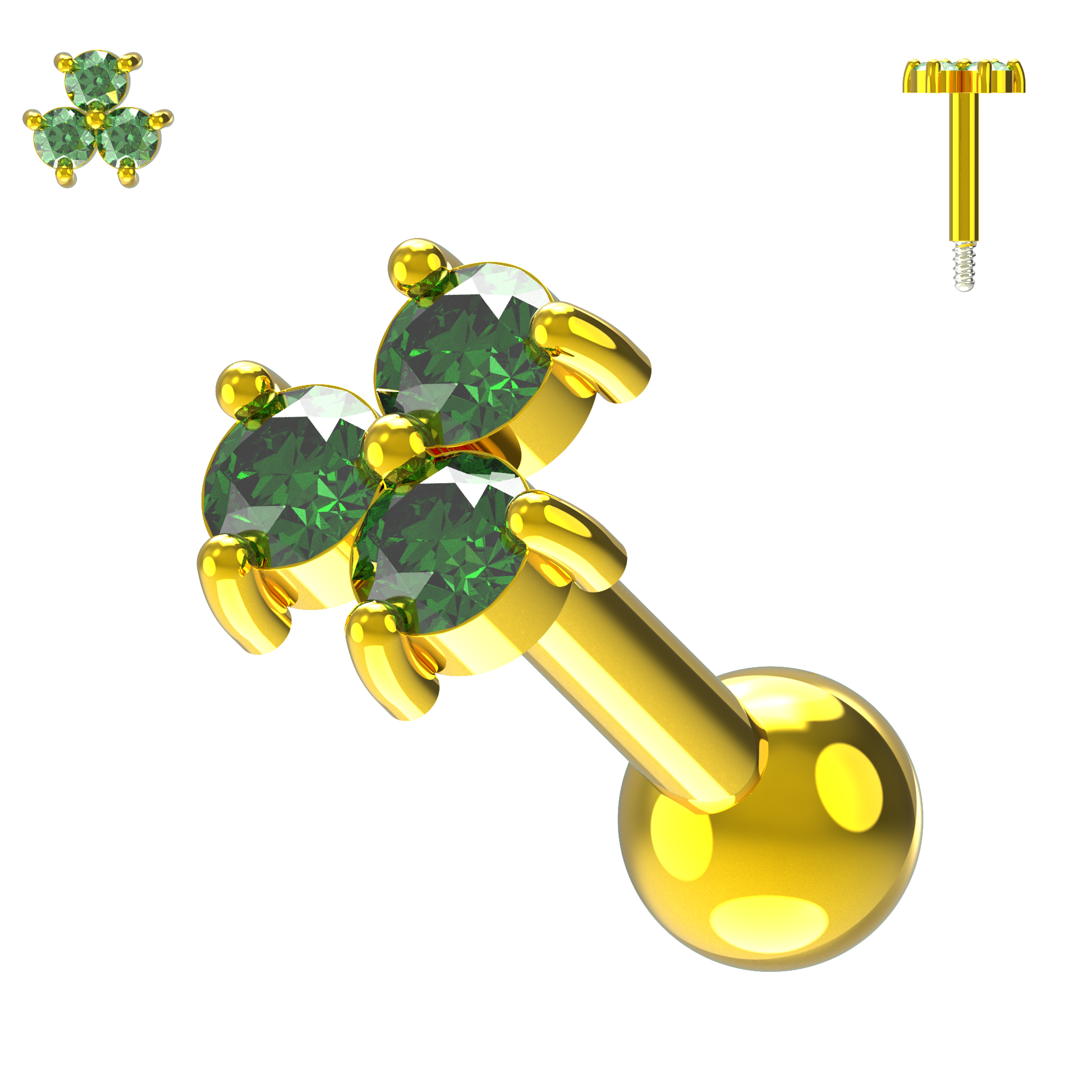 925 Sterling Silver Triple Gemstone Cartilage Ear Stud - Monster Piercing