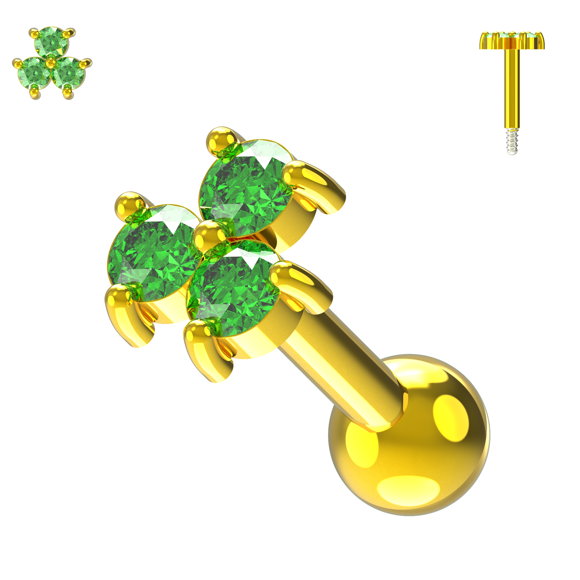 925 Sterling Silver Triple Gemstone Cartilage Ear Stud - Monster Piercing