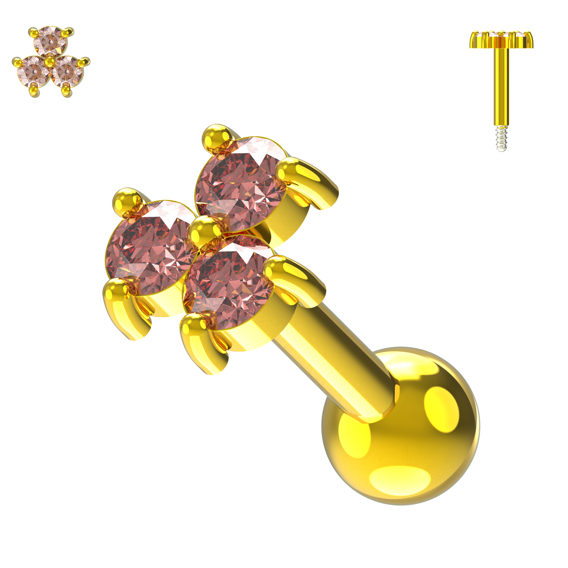 925 Sterling Silver Triple Gemstone Cartilage Ear Stud - Monster Piercing