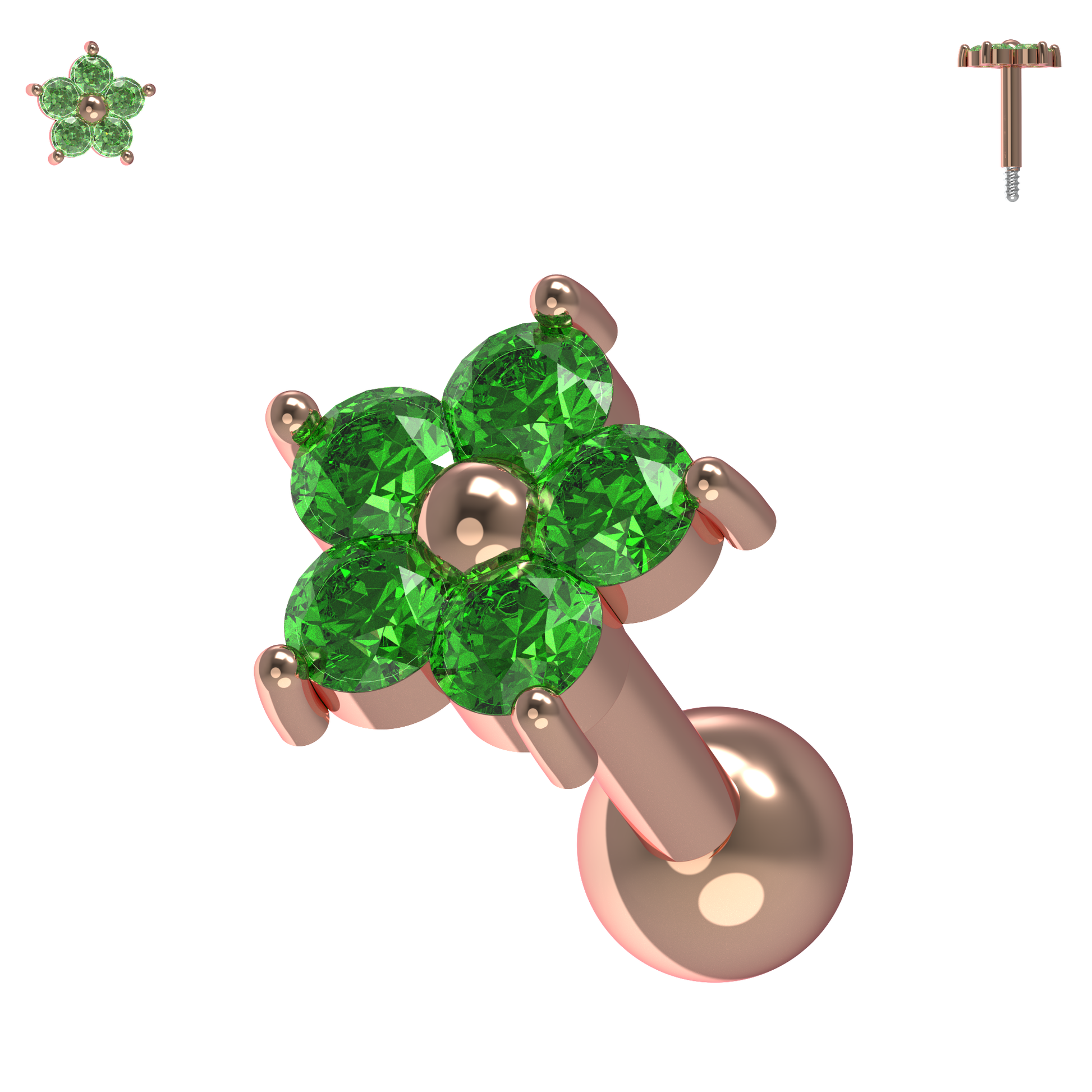 925 Sterling Silver Flower Gemstone Cartilage Ear Stud - Monster Piercing