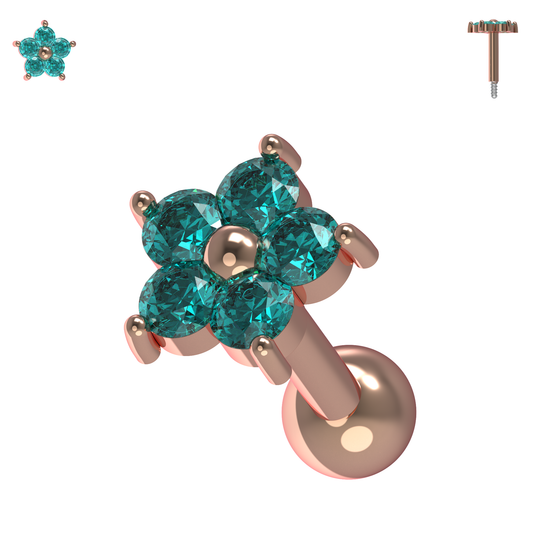 925 Sterling Silver Flower Gemstone Cartilage Ear Stud - Monster Piercing