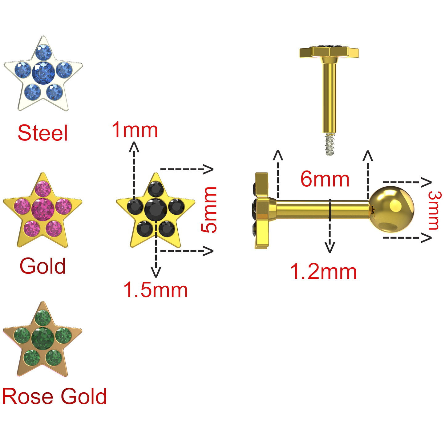 925 Sterling Silver Jewelled Flower Cartilage Helix Tragus Piercing Ear Stud - Monster Piercing