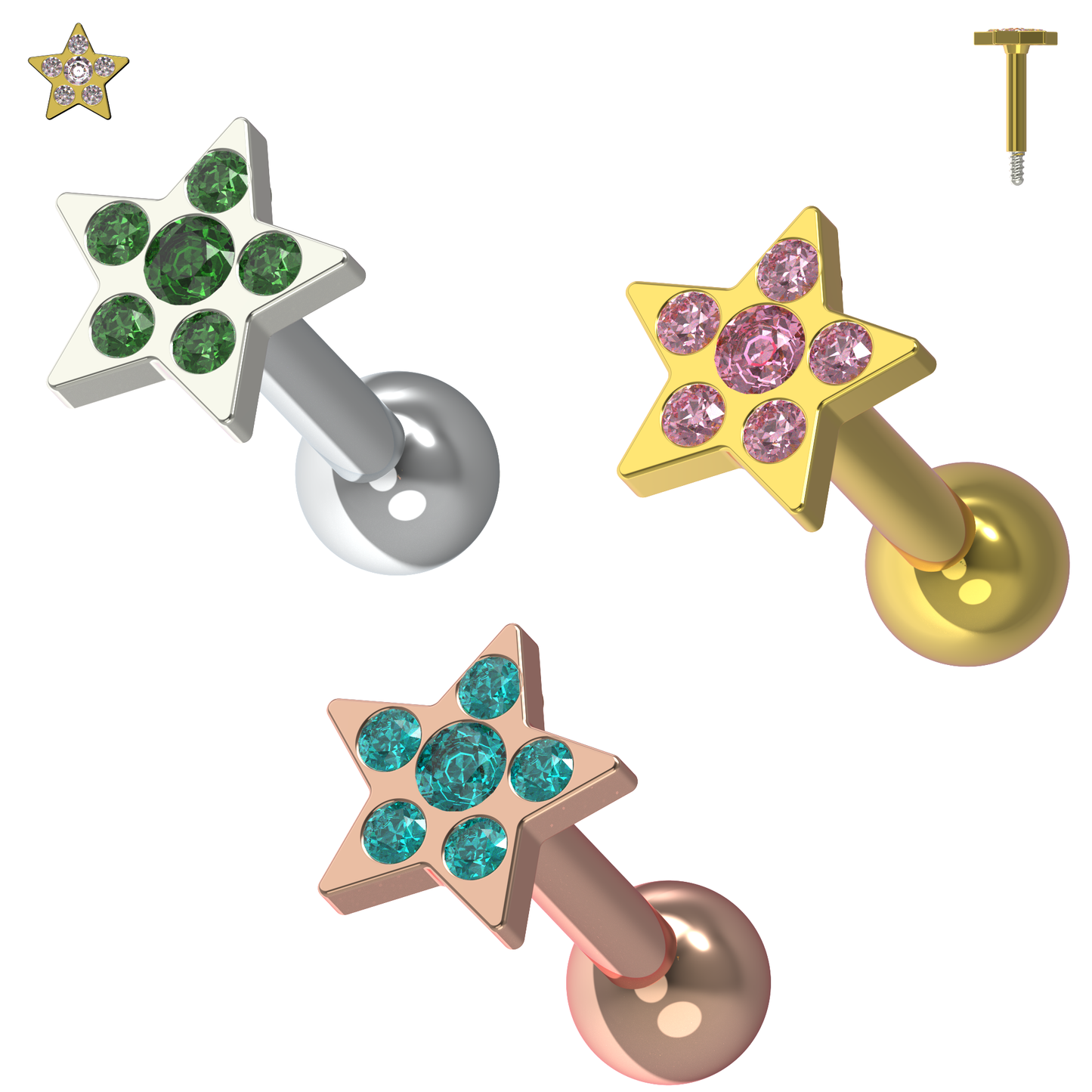 925 Sterling Silver Jewelled Flower Cartilage Helix Tragus Piercing Ear Stud - Monster Piercing