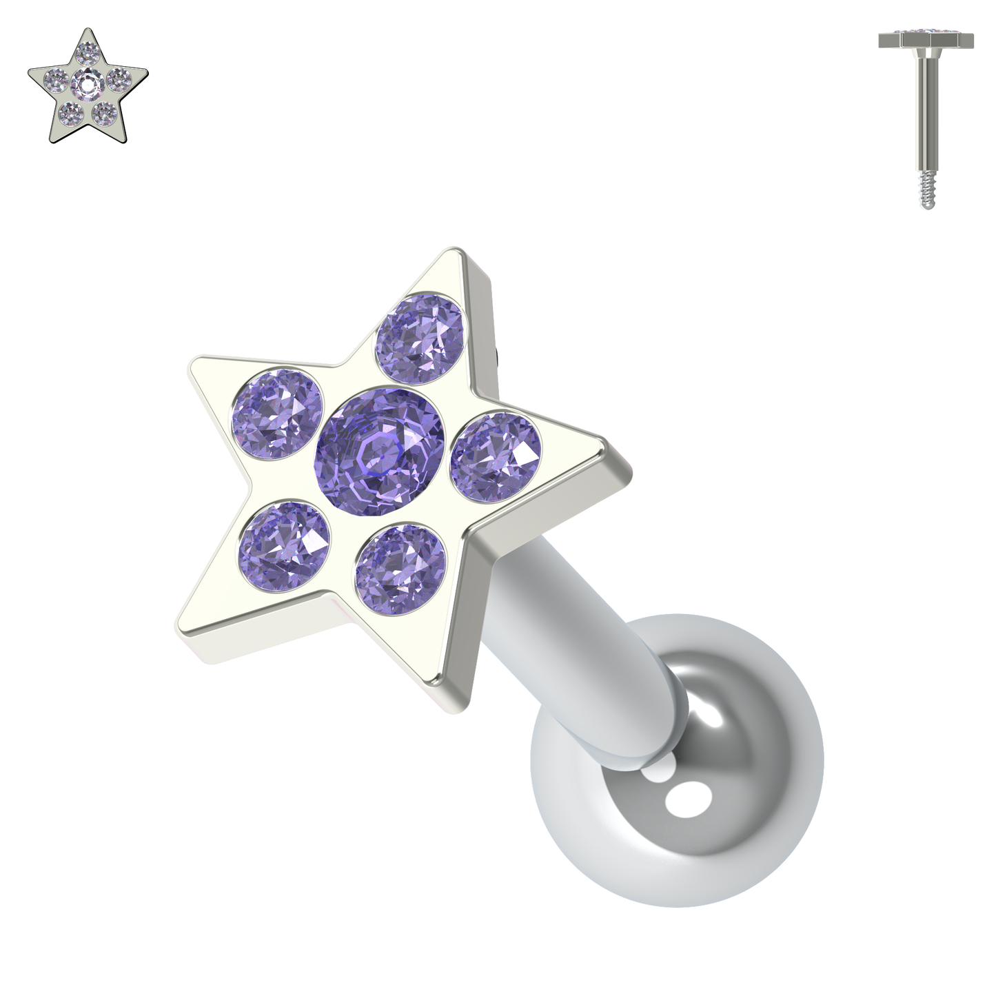 925 Sterling Silver Jewelled Flower Cartilage Helix Tragus Piercing Ear Stud - Monster Piercing