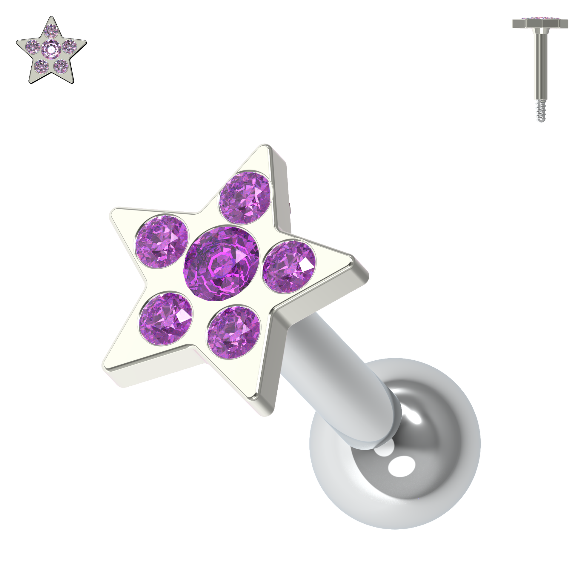 925 Sterling Silver Jewelled Flower Cartilage Helix Tragus Piercing Ear Stud - Monster Piercing