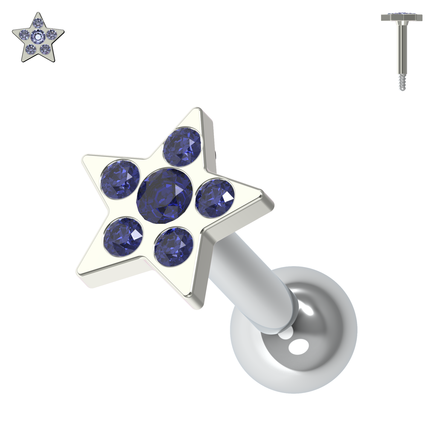 925 Sterling Silver Jewelled Flower Cartilage Helix Tragus Piercing Ear Stud - Monster Piercing