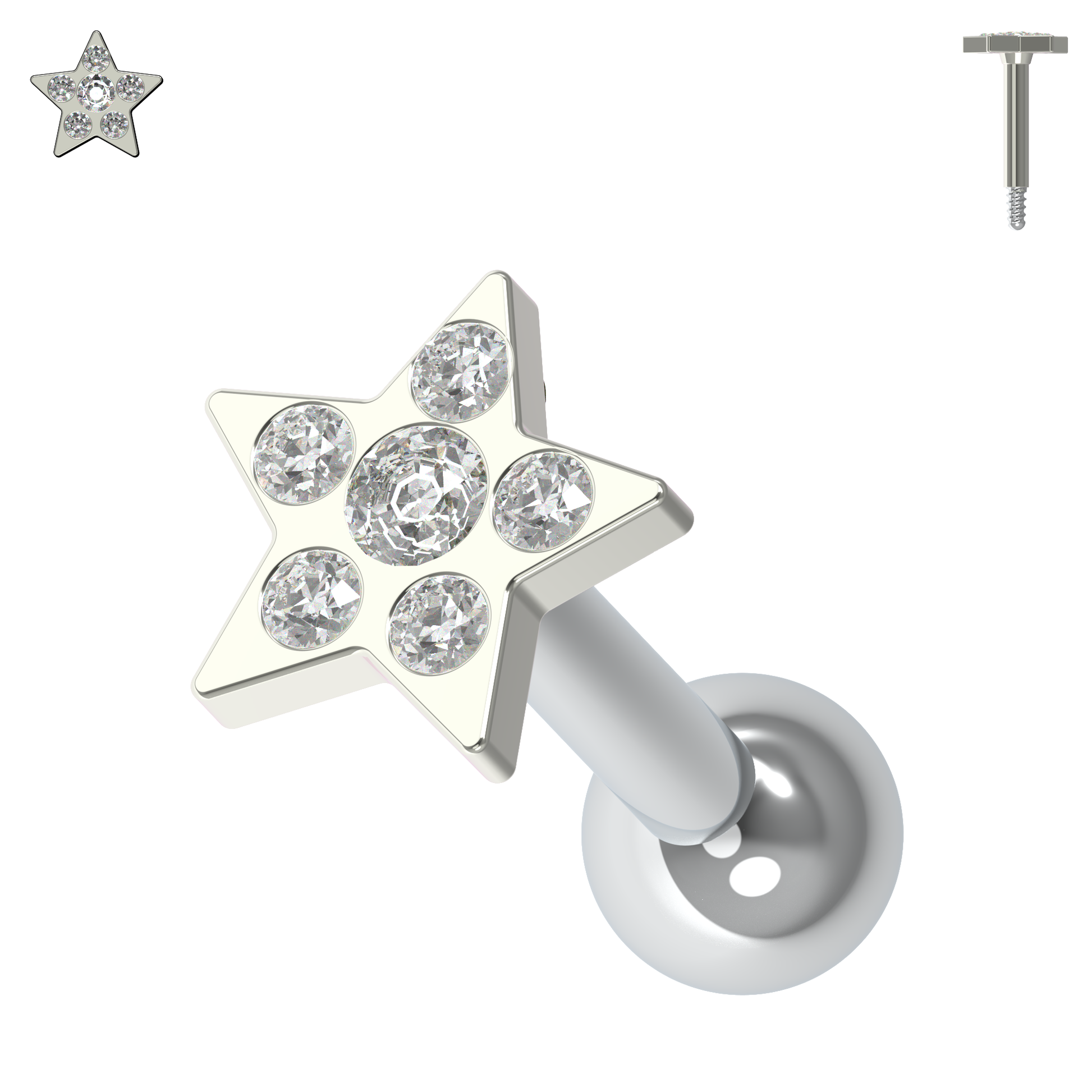 925 Sterling Silver Jewelled Flower Cartilage Helix Tragus Piercing Ear Stud - Monster Piercing