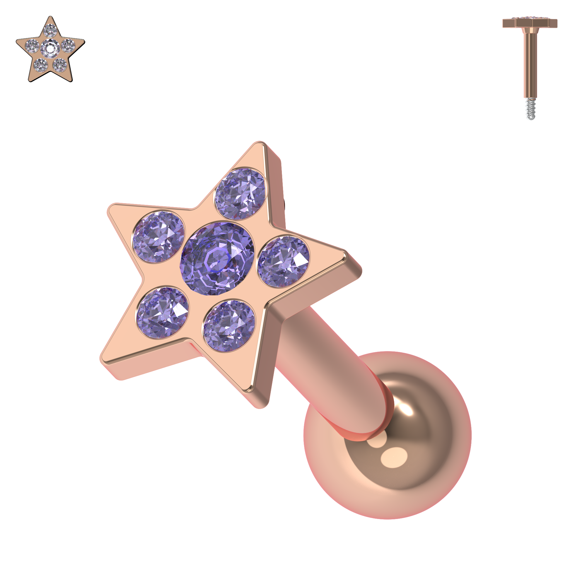 925 Sterling Silver Jewelled Flower Cartilage Helix Tragus Piercing Ear Stud - Monster Piercing