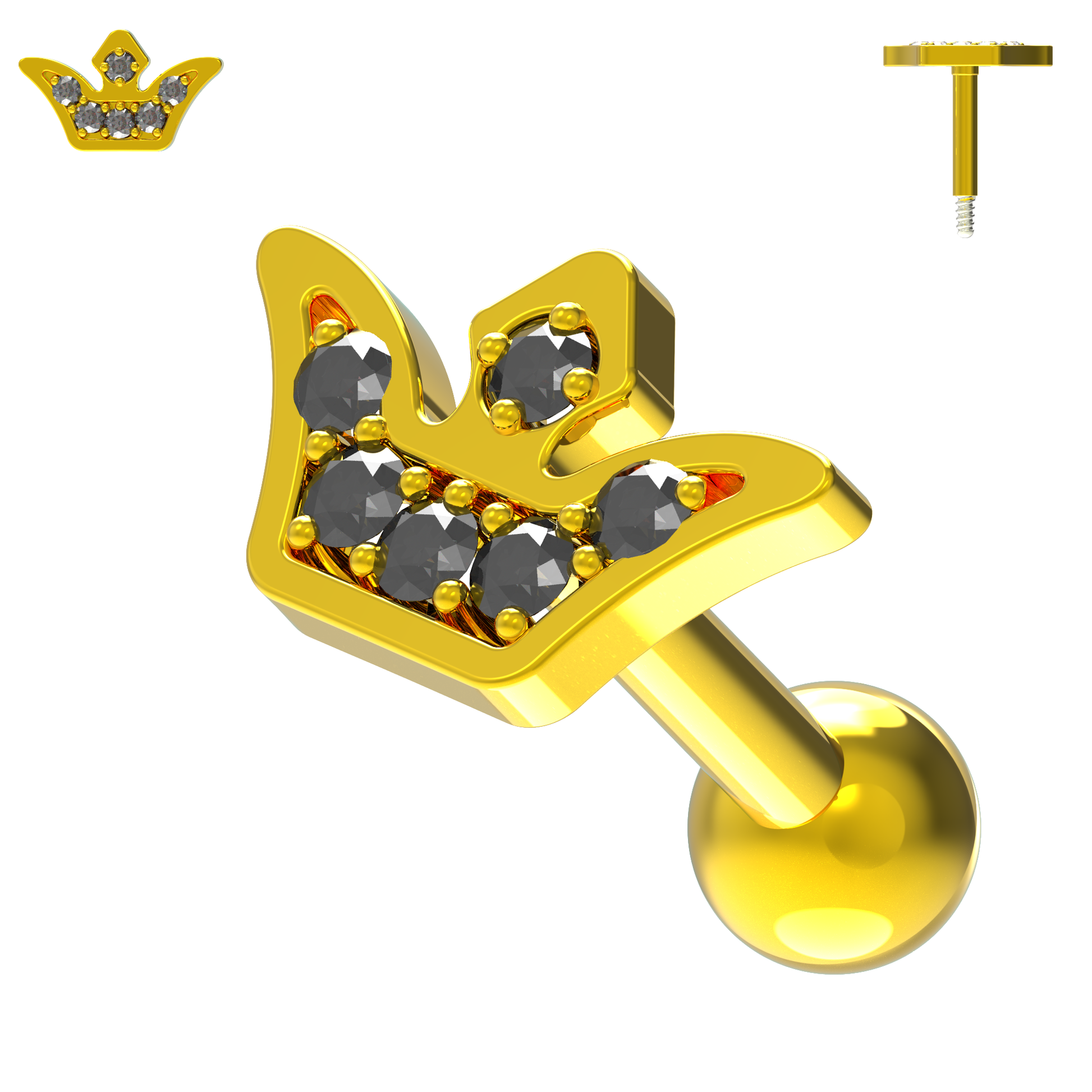 925 Sterling Silver Jewelled Crown Cartilage Stud - Monster Piercing