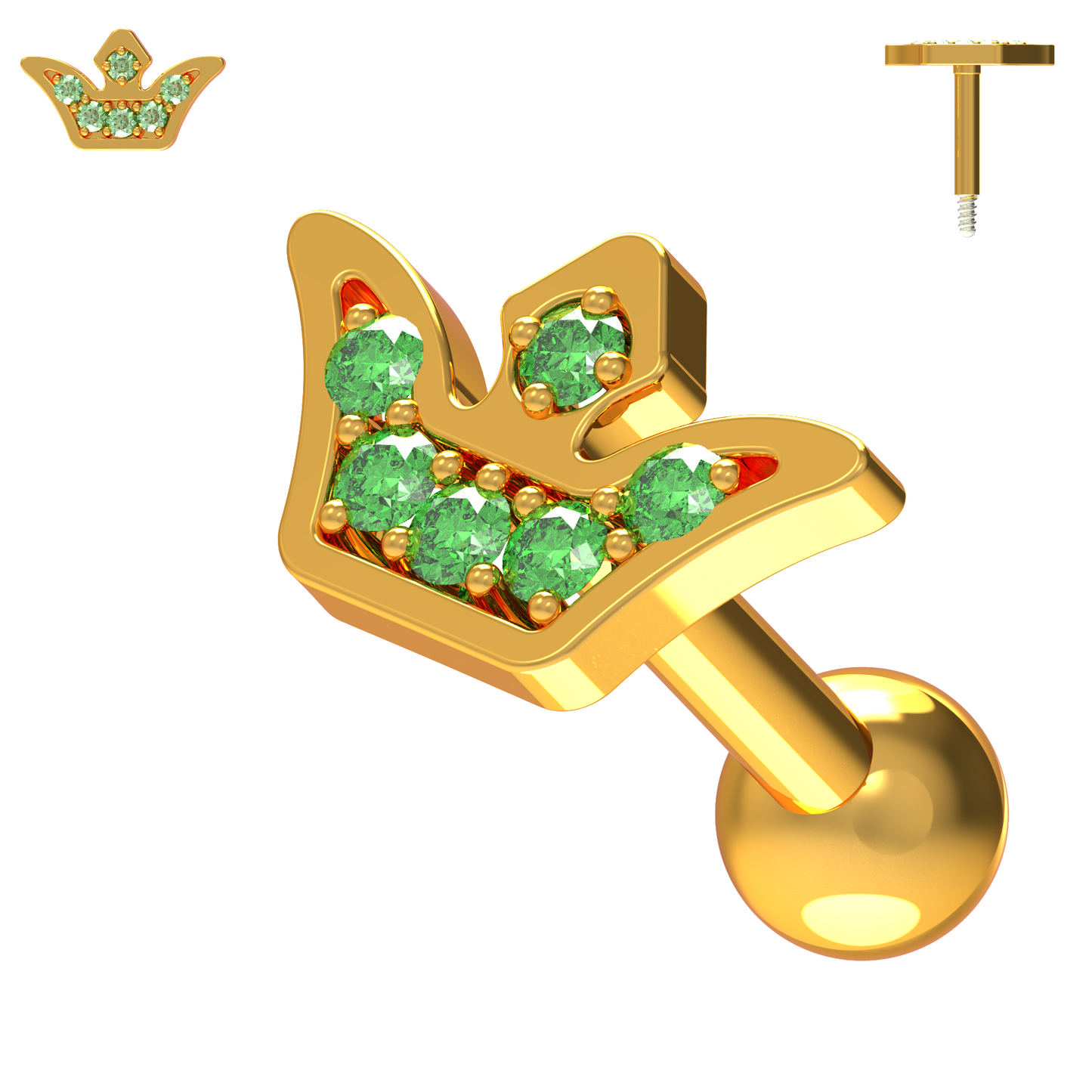 925 Sterling Silver Jewelled Crown Cartilage Stud - Monster Piercing