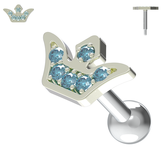 925 Sterling Silver Jewelled Crown Cartilage Stud - Monster Piercing