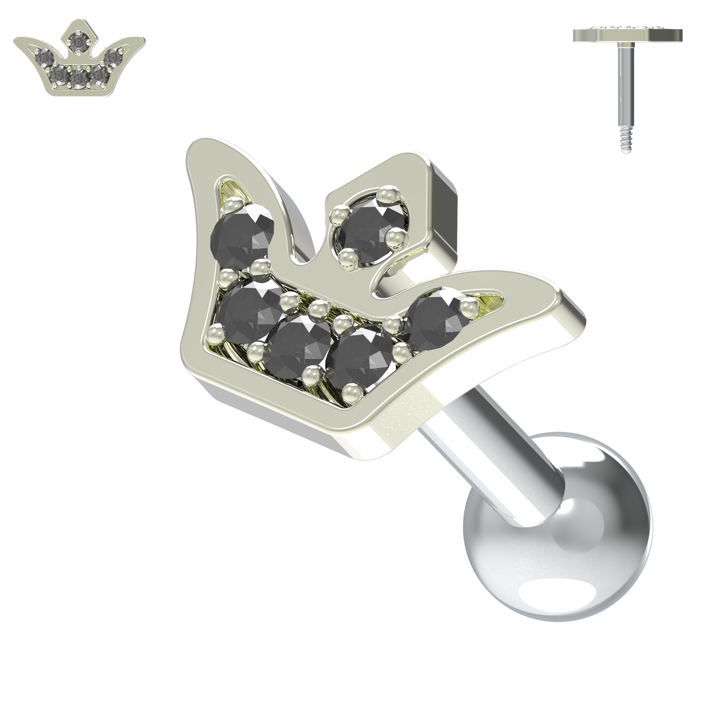 925 Sterling Silver Jewelled Crown Cartilage Stud - Monster Piercing