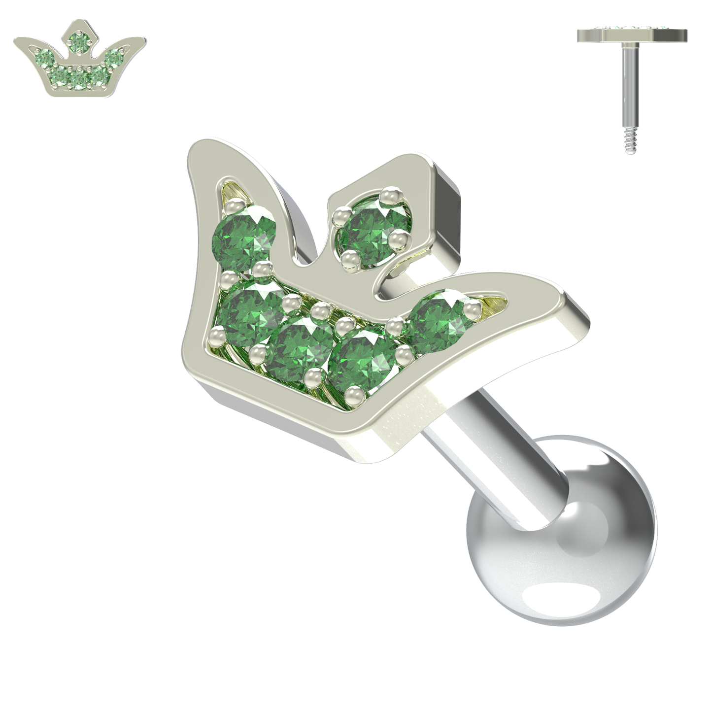 925 Sterling Silver Jewelled Crown Cartilage Stud - Monster Piercing
