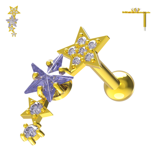 925 Sterling Silver Sparkling Stars Cartilage Stud - Monster Piercing