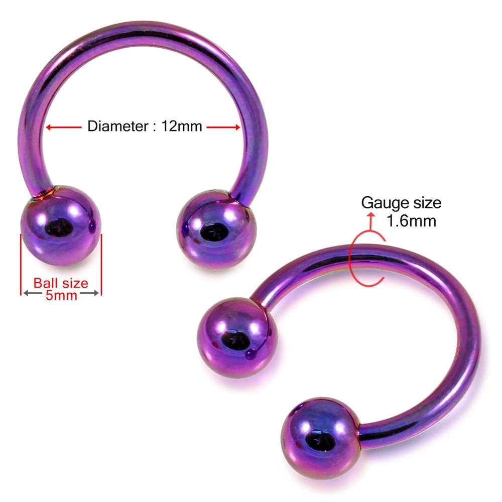 316L Surgical Steel Purple Horseshoe CBB with Ball - Monster Piercing