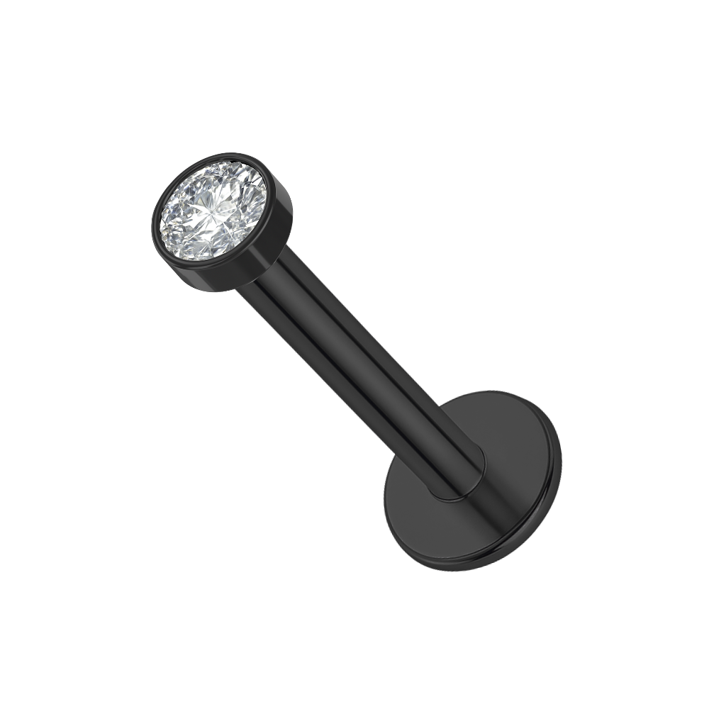 G23 Titanium Black PVD Thread-less Push-Fit Labret With Round CZ Top