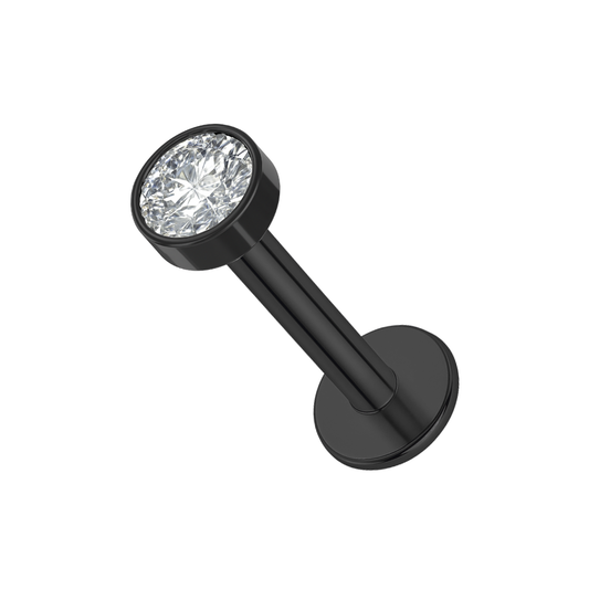 G23 Titanium Black PVD Thread-less Push-Fit Labret With Round CZ Top
