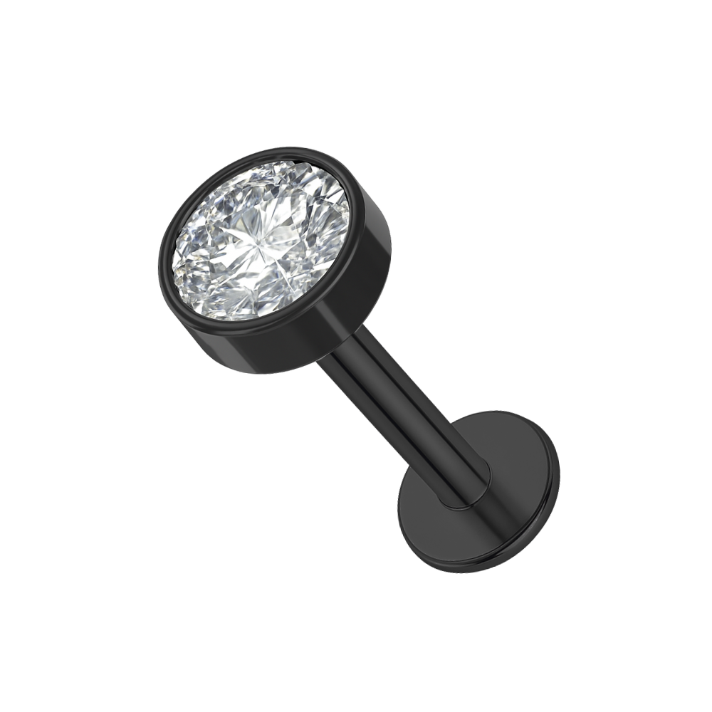 G23 Titanium Black PVD Thread-less Push-Fit Labret With Round CZ Top