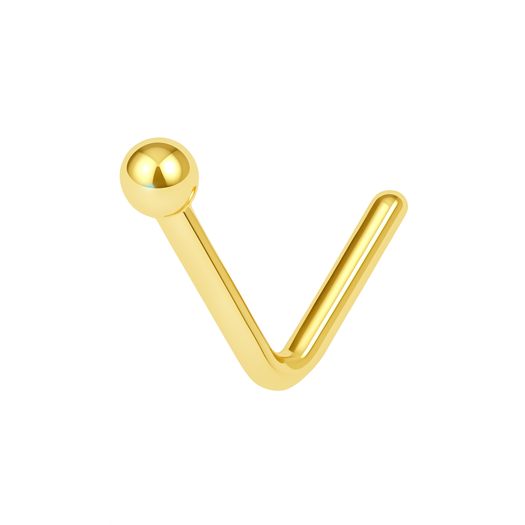 9K Gold L-Shaped Top Ball Nose Stud - Monster Piercing
