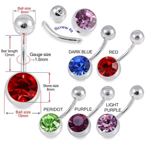 316L Surgical Steel Classic Jewelled Belly Ring - Monster Piercing