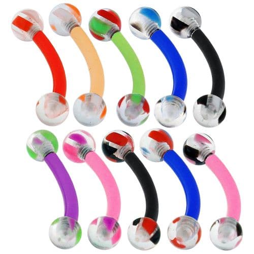 UV Curved Bar with Glossy Marble UV Balls (Pack of 10) - Monster Piercing