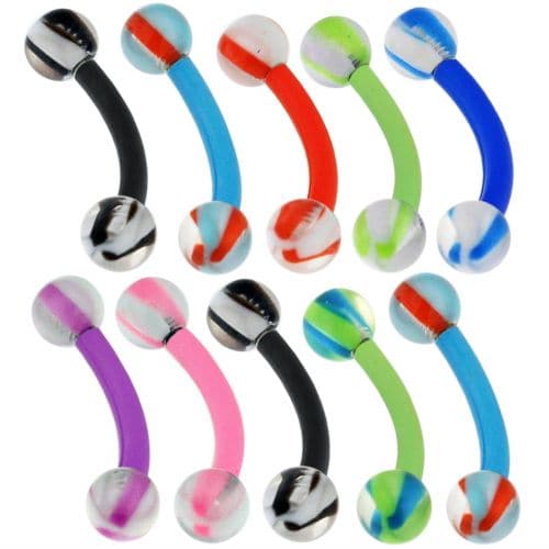UV Curved Bar with Marble UV Balls (Pack of 10) - Monster Piercing