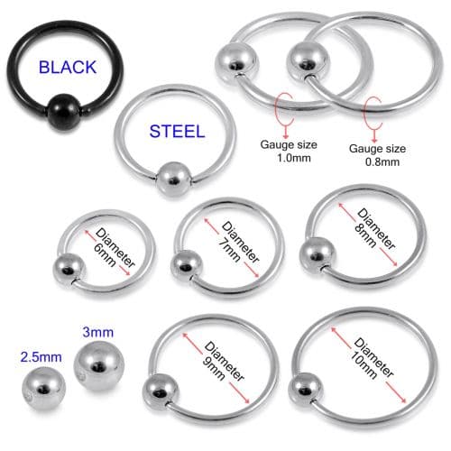 316L Surgical Steel and Black Anodised BCR Ring with Ball - Monster Piercing